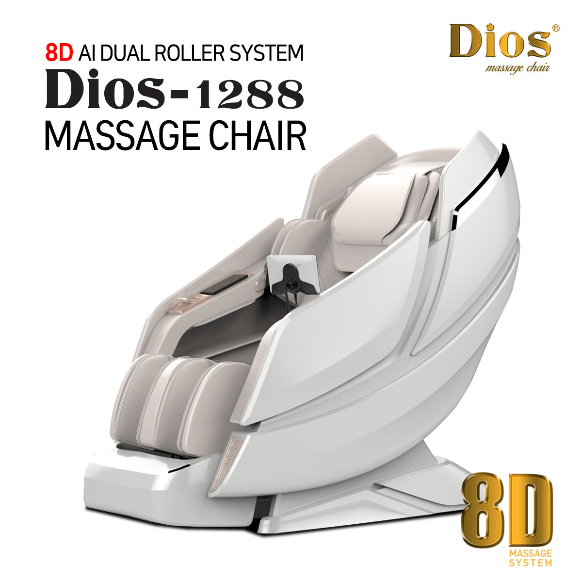 Kahuna Chair Dios-1288 Luxury Massage Chair- 8D Dual Air Tech, SL-Track, Brain Relaxation, Zero Gravity-White
