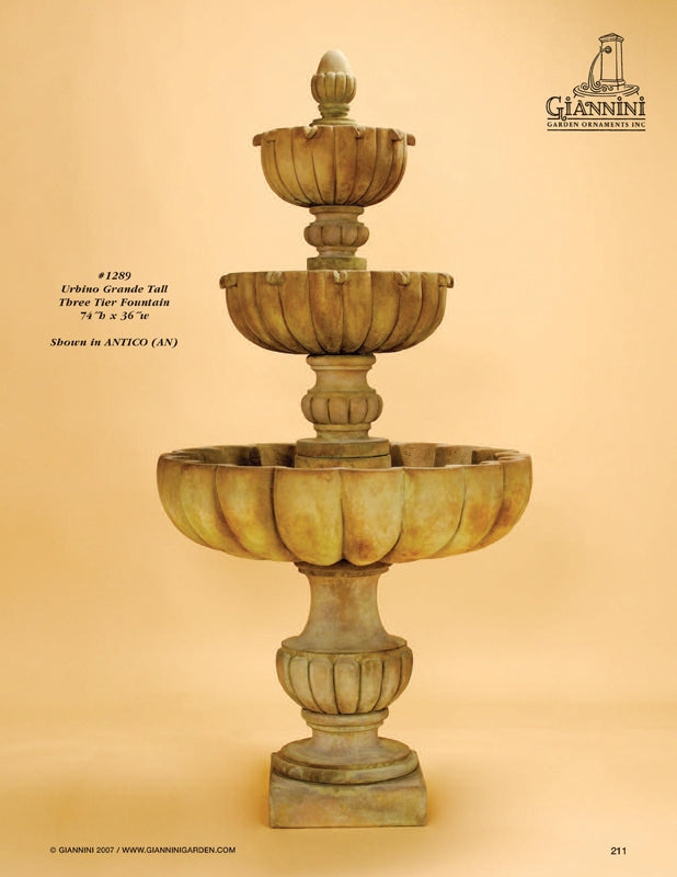 Elegant Urbino Grande Tall Three-Tier Water Fountain