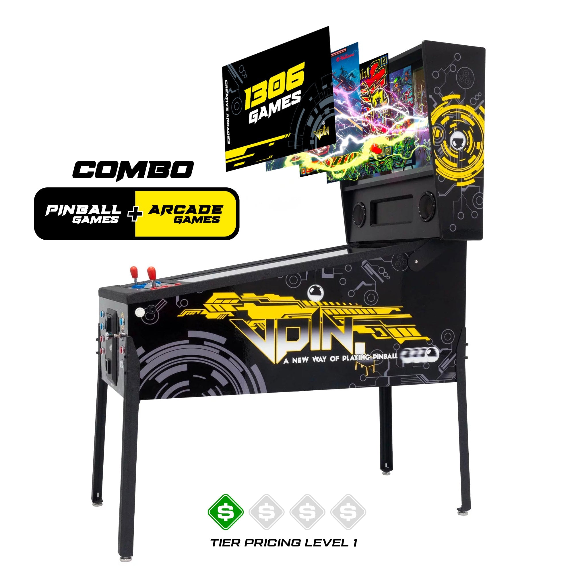 Creative Arcades The Pincade Combo | Pinball & Arcade All-In-One Machine | 2 Player | 1306 Games-3-4 Week Lead Time