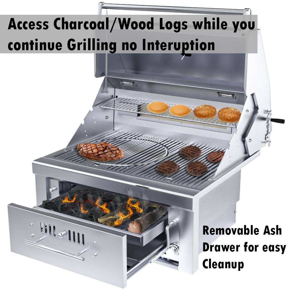 Sunstone Grills Sunstone® Series 30” Gas Burners Hybrid Single Zone Charcoal/Wood Burning w/Infra-Red Burner Grill-SUNCHSZ30IR