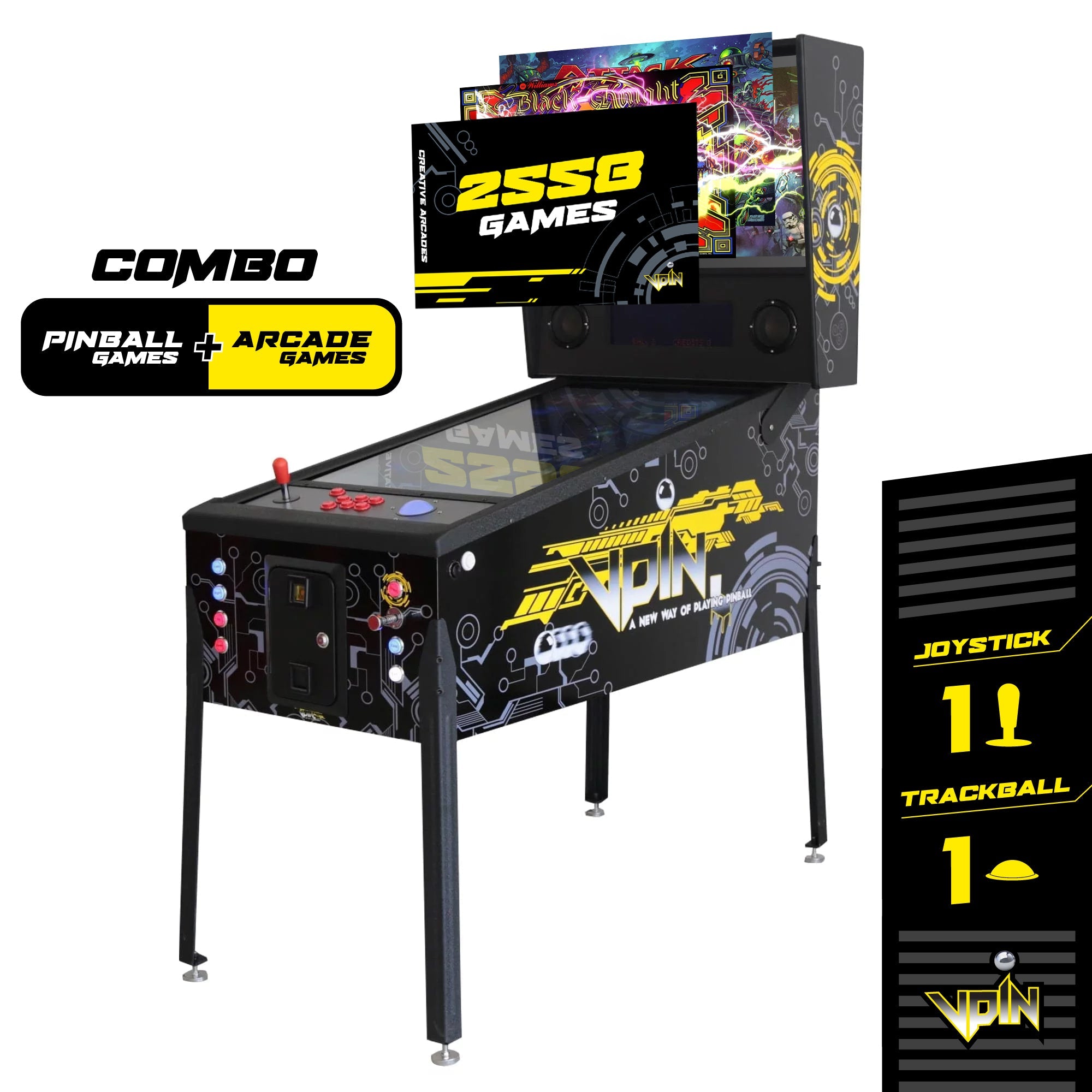 Creative Arcades The Pincade Combo | Pinball & Arcade All in One Machine | 1 Player | 2558 Games-3-4 Week Lead Time