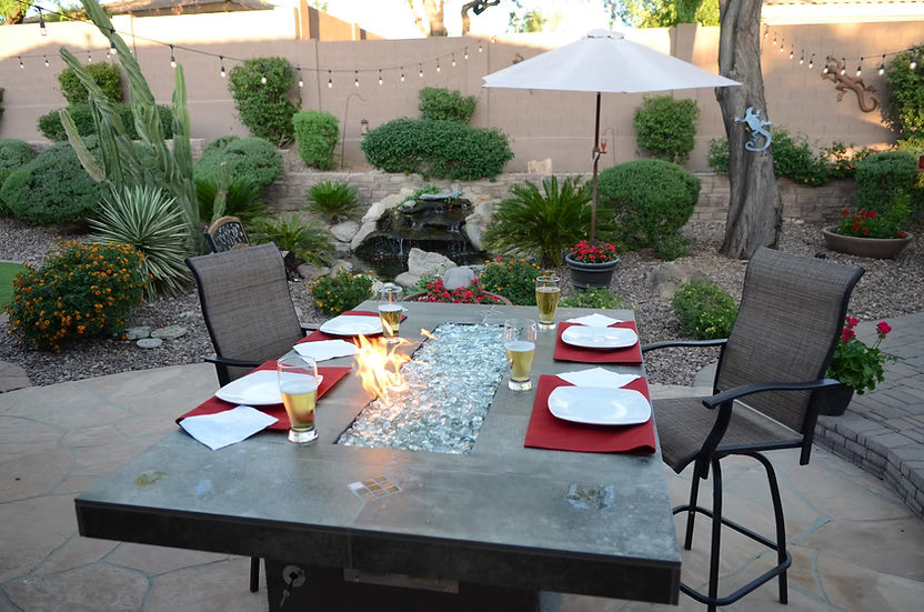 Kokomo Grills Entertainer Bar Gas Fire Pit Table with fire glass