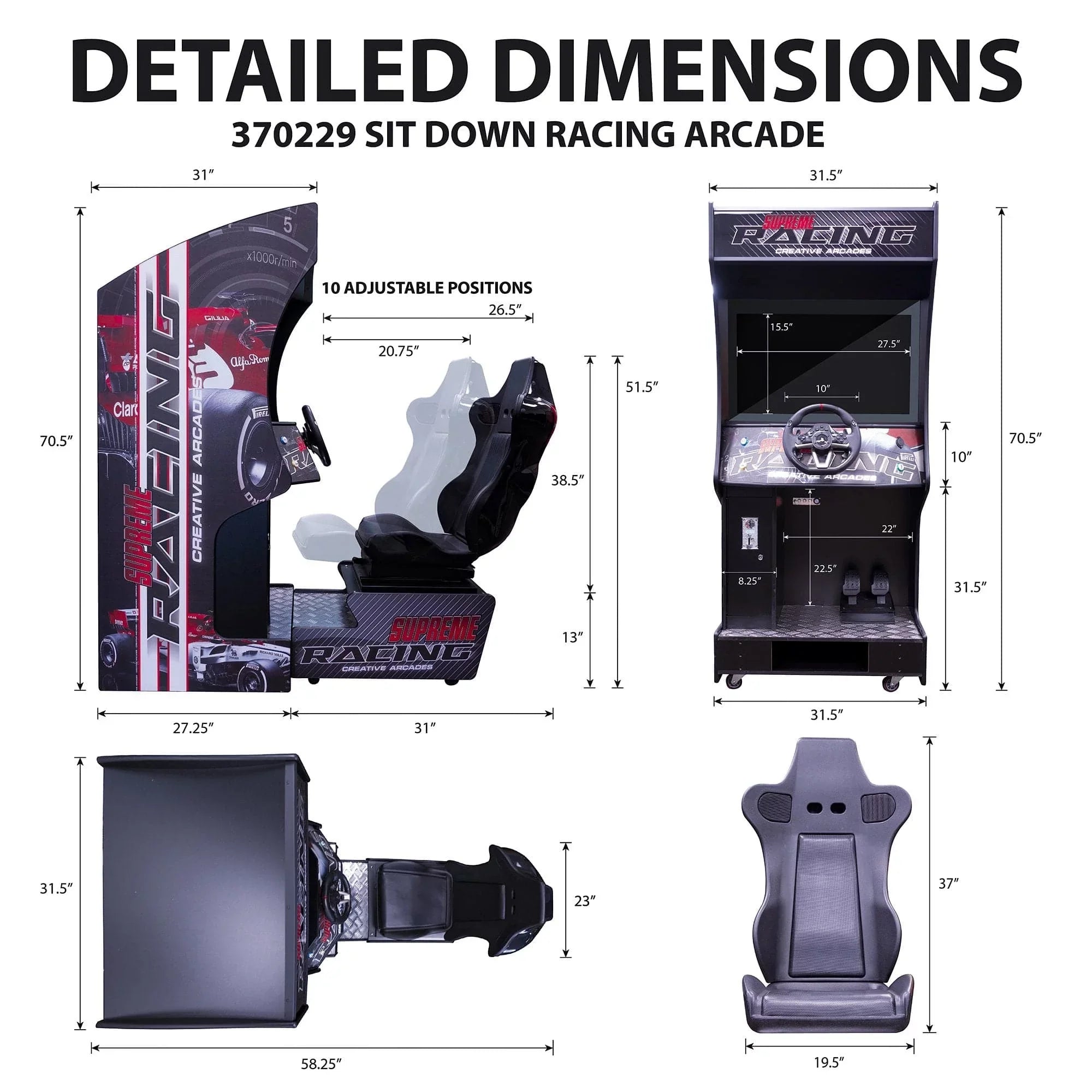 Creative Arcades Racing Rampage | Set of 2 or 3 Sit Down Racing Arcade Machines | 177-205 Classic Racing Games OR Wifi Compatible to Connect Endless Games | FREE Link-Tech System-3-4 Week Lead Time