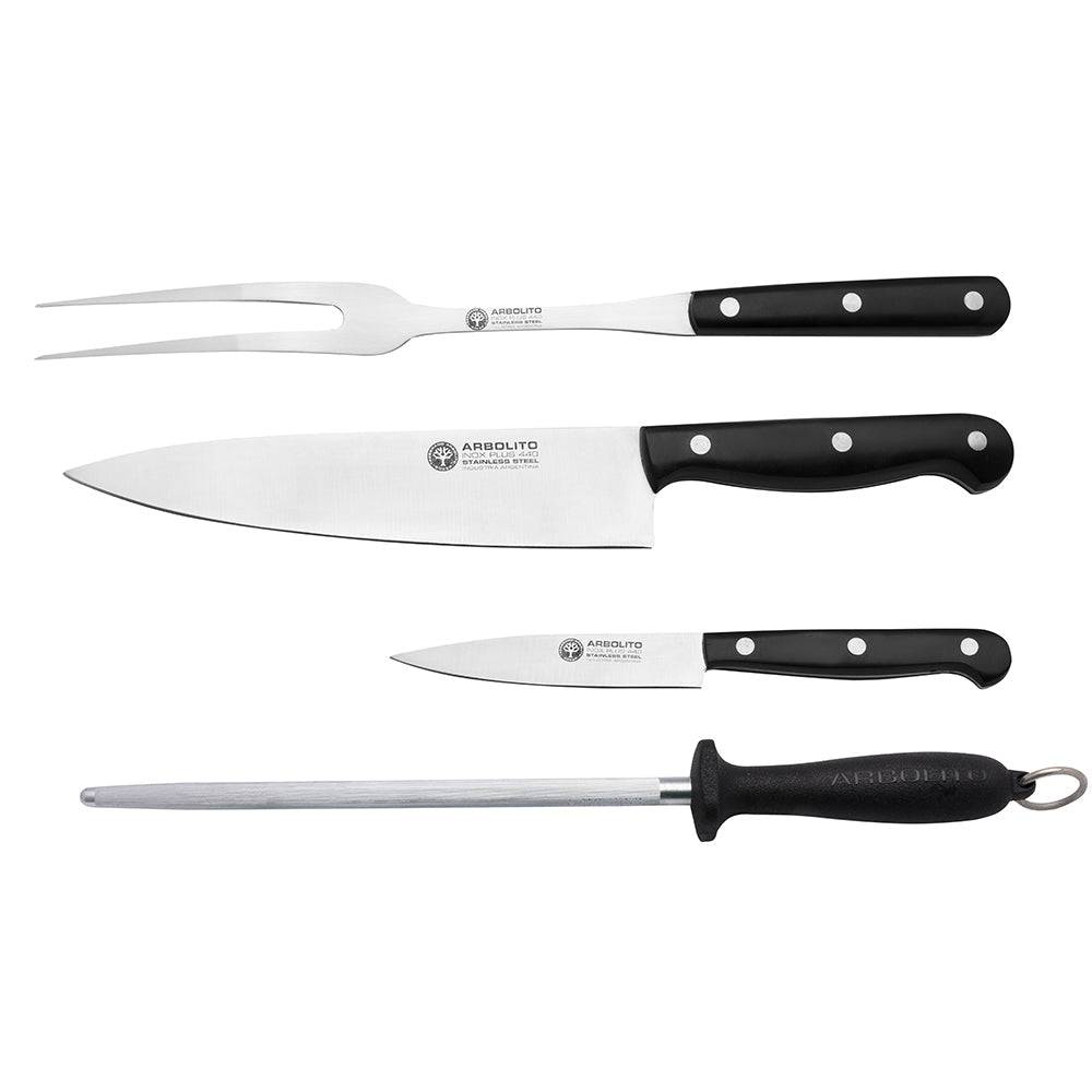 BOKER Premiun Meat Fork, Carving & Steak Knives & Sharpening Tool Set | KF02