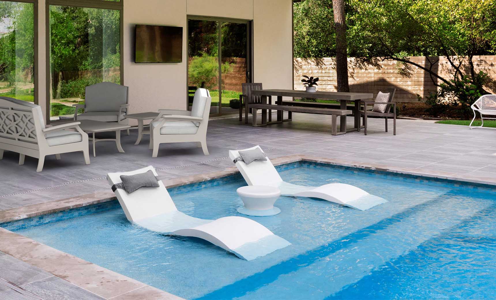 Ledge Signature Chaise Headrest Pillow and Side Table In-Pool Set