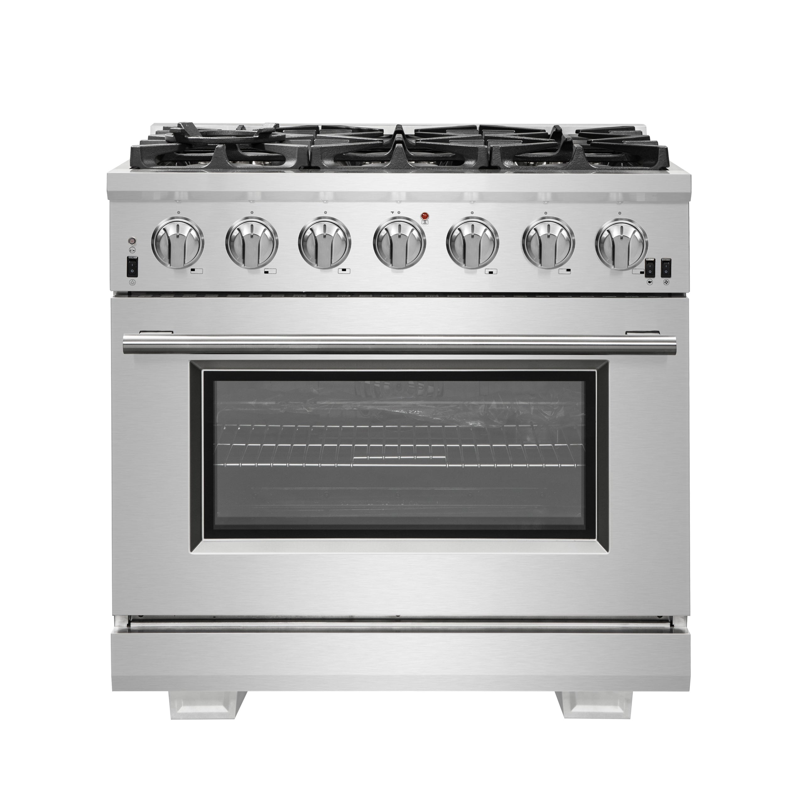 Forno Capriasca 36-Inch Gas Range, Stainless Steel, 6 Brass Burners, 120,000 BTU, Convection Oven, Energy Efficient