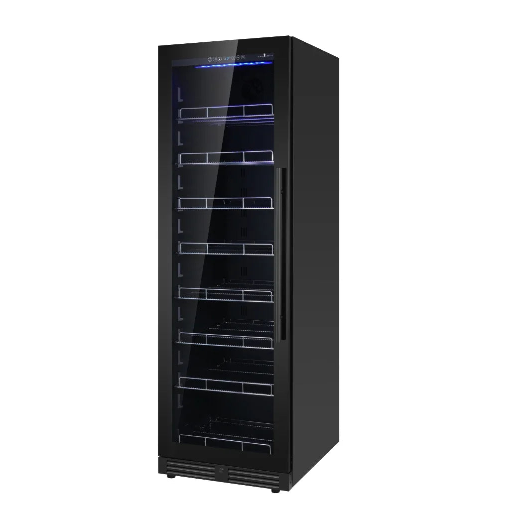 KingsBottle Large Beverage Refrigerator With Low-E Borderless Black Glass Door