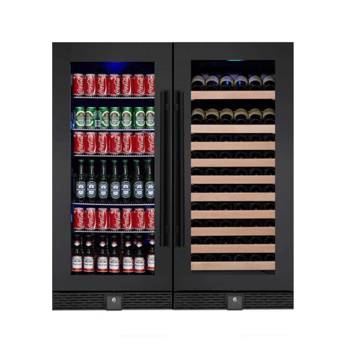 KingsBottle 56" Upright Wine And Beverage Refrigerator Combo With Glass Door - KBU100BW2-SS