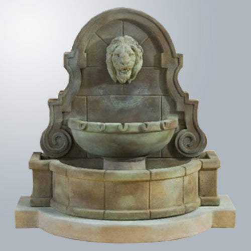 Elegant Liguria Lion Wall Fountain with Decorative Step