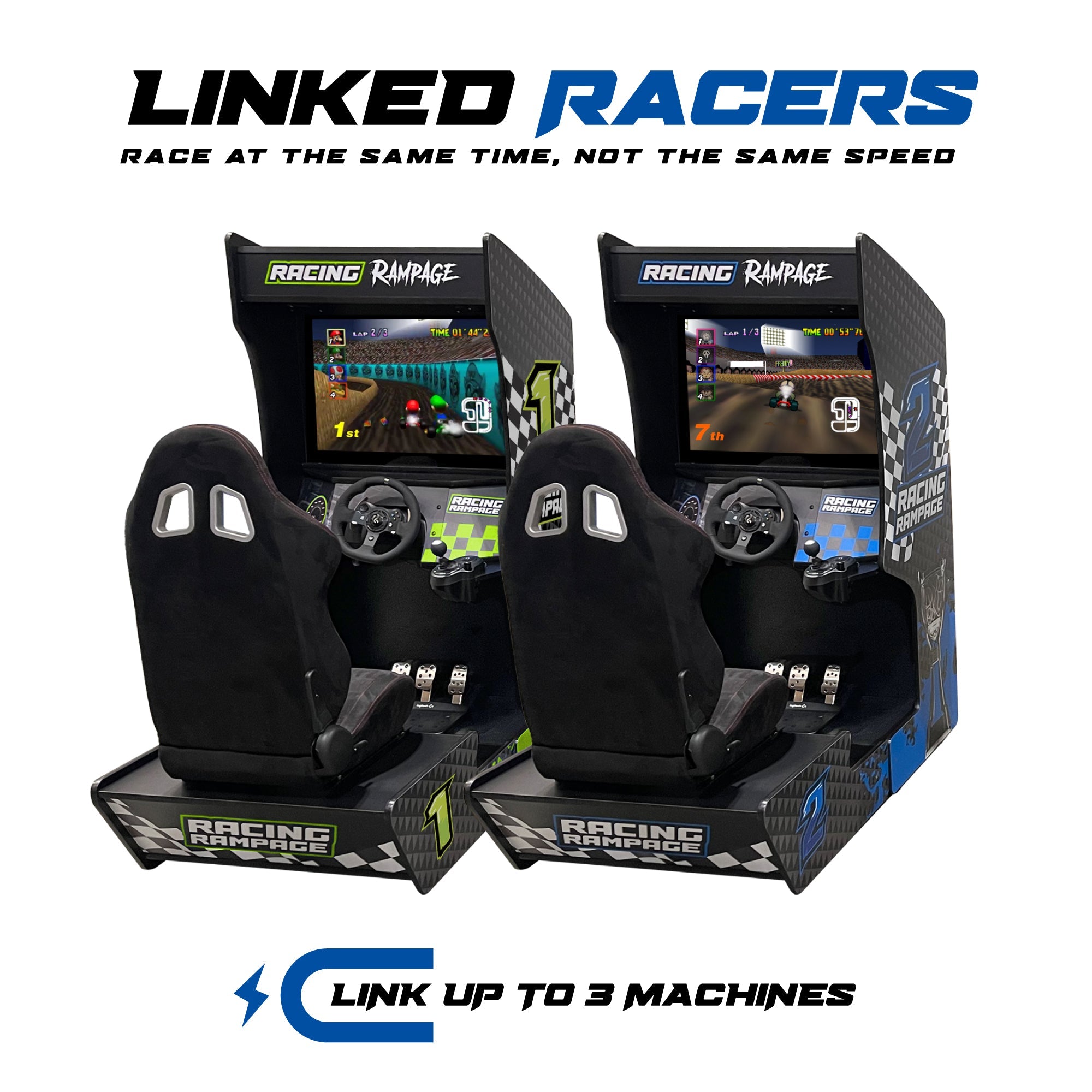 Creative Arcades Racing Rampage | Set of 2 or 3 Sit Down Racing Arcade Machines | 177-205 Classic Racing Games OR Wifi Compatible to Connect Endless Games | FREE Link-Tech System-3-4 Week Lead Time