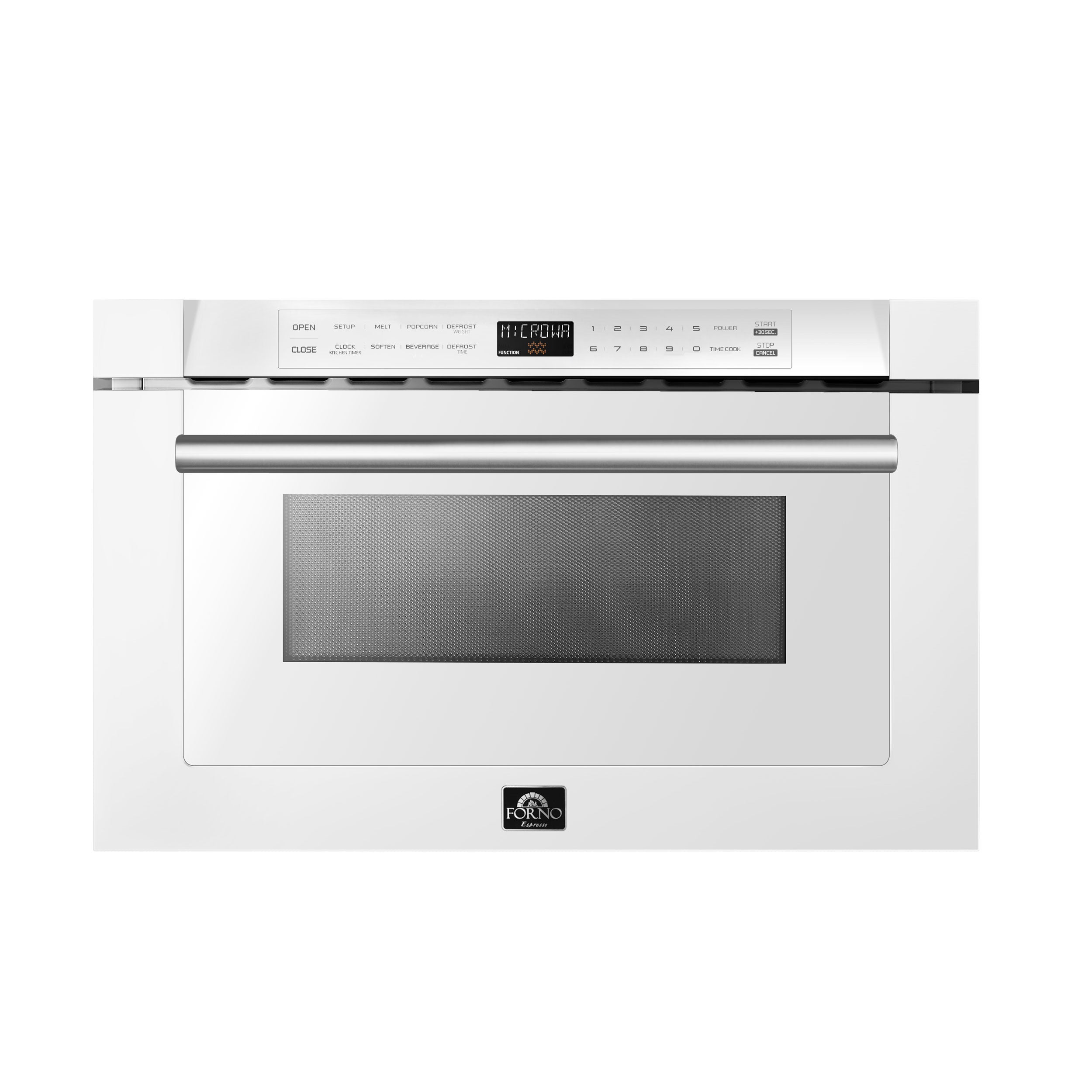 Forno Capoliveri Espresso 24-Inch Microwave Drawer, White, 1.2 cu.ft, 1500 Watts, Built-In, Touch Control LCD Display, Auto-Touch Open/Close, 11 Power Levels, Sensor Cooking