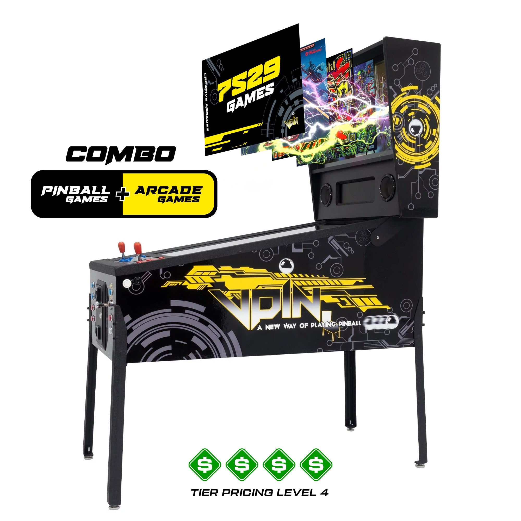 Creative Arcades The Pincade Combo | Pinball & Arcade All-In-One Machine | 2 Player | 7529 Games-3-4 Week Lead Time