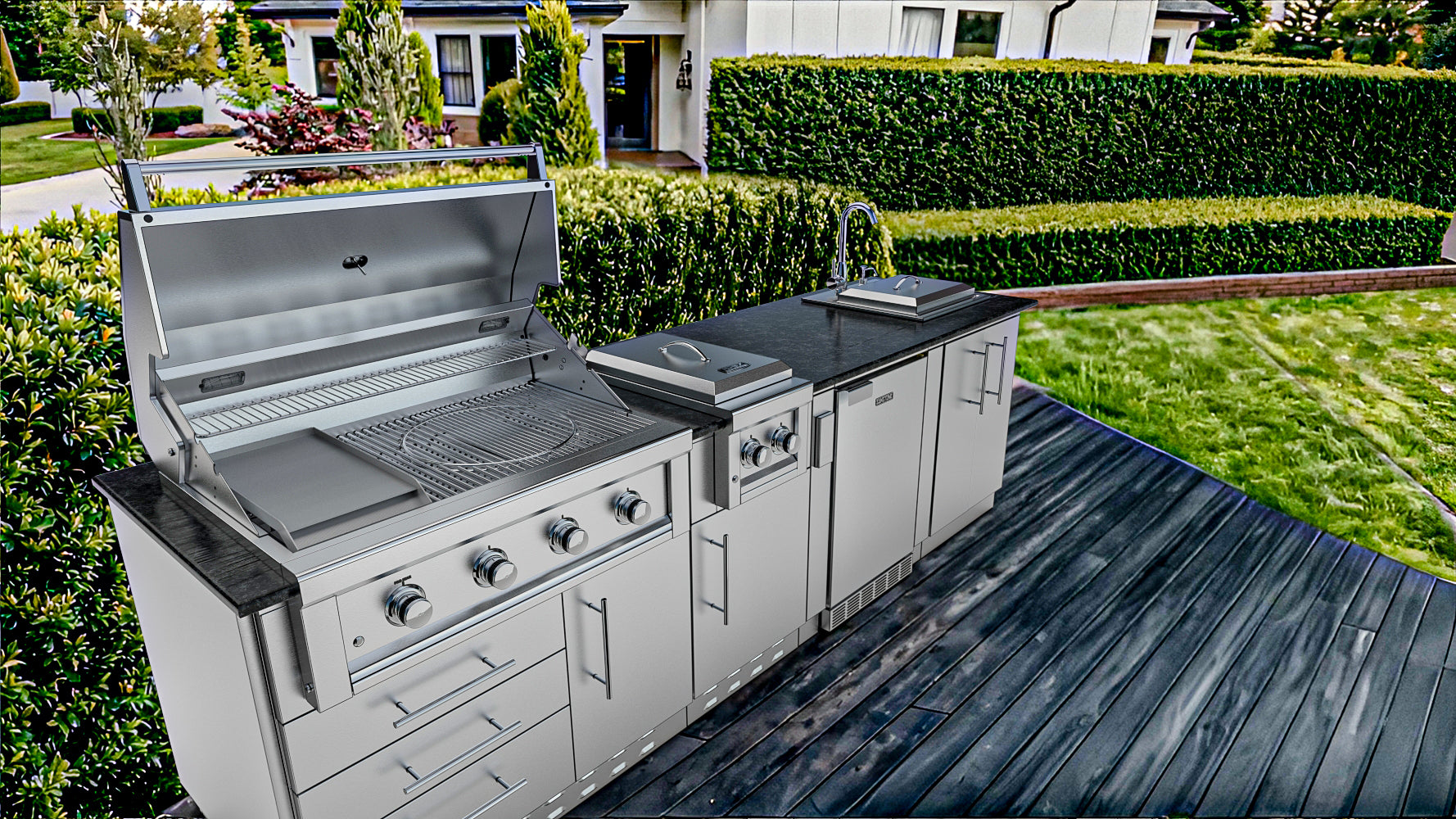 Sunstone Grills HOUSTON 9'8" Stainless Steel Outdoor Kitchen Island Package-SCPHOUSTON