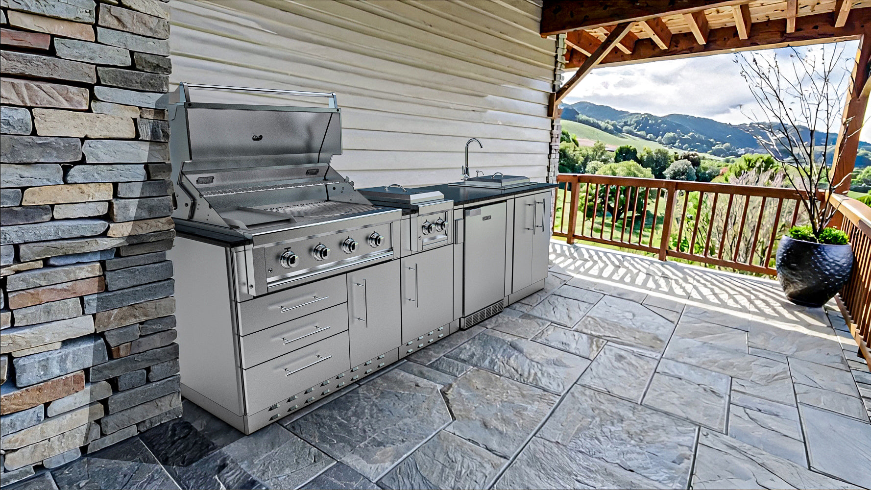 Sunstone Grills HOUSTON 9'8" Stainless Steel Outdoor Kitchen Island Package-SCPHOUSTON