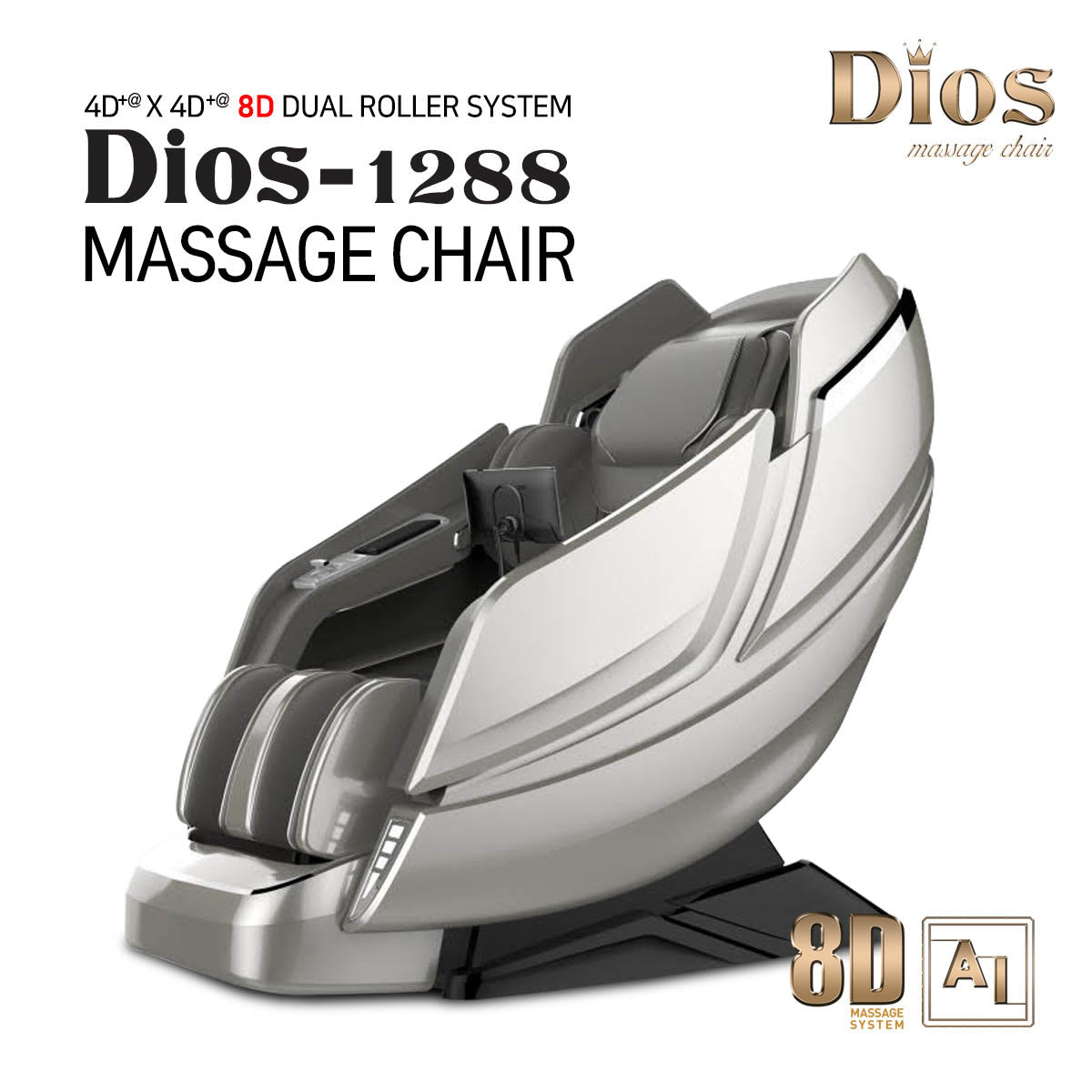 Kahuna Chair Dios-1288 Luxury Massage Chair- 8D Dual Air Tech, SL-Track, Brain Relaxation, Zero Gravity-Gray PRE-ORDER SHIPPING 8-26-25