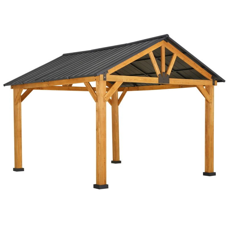 Outsunny 11' x 13' Hardtop Gazebo with Galvanized Steel Roof, Wooden Frame, Permanent Pavilion Outdoor Gazebo