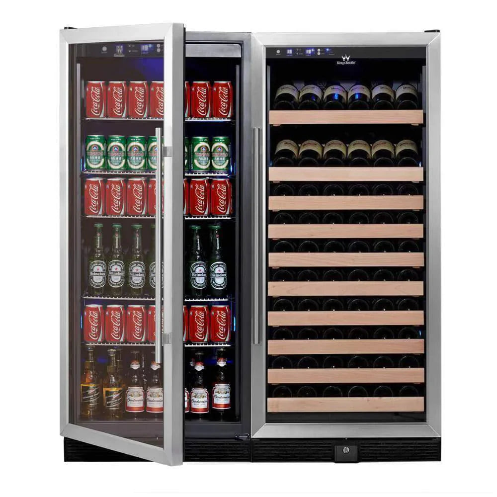 KingsBottle 56" Upright Wine And Beverage Refrigerator Combo With Glass Door - KBU100BW2-SS