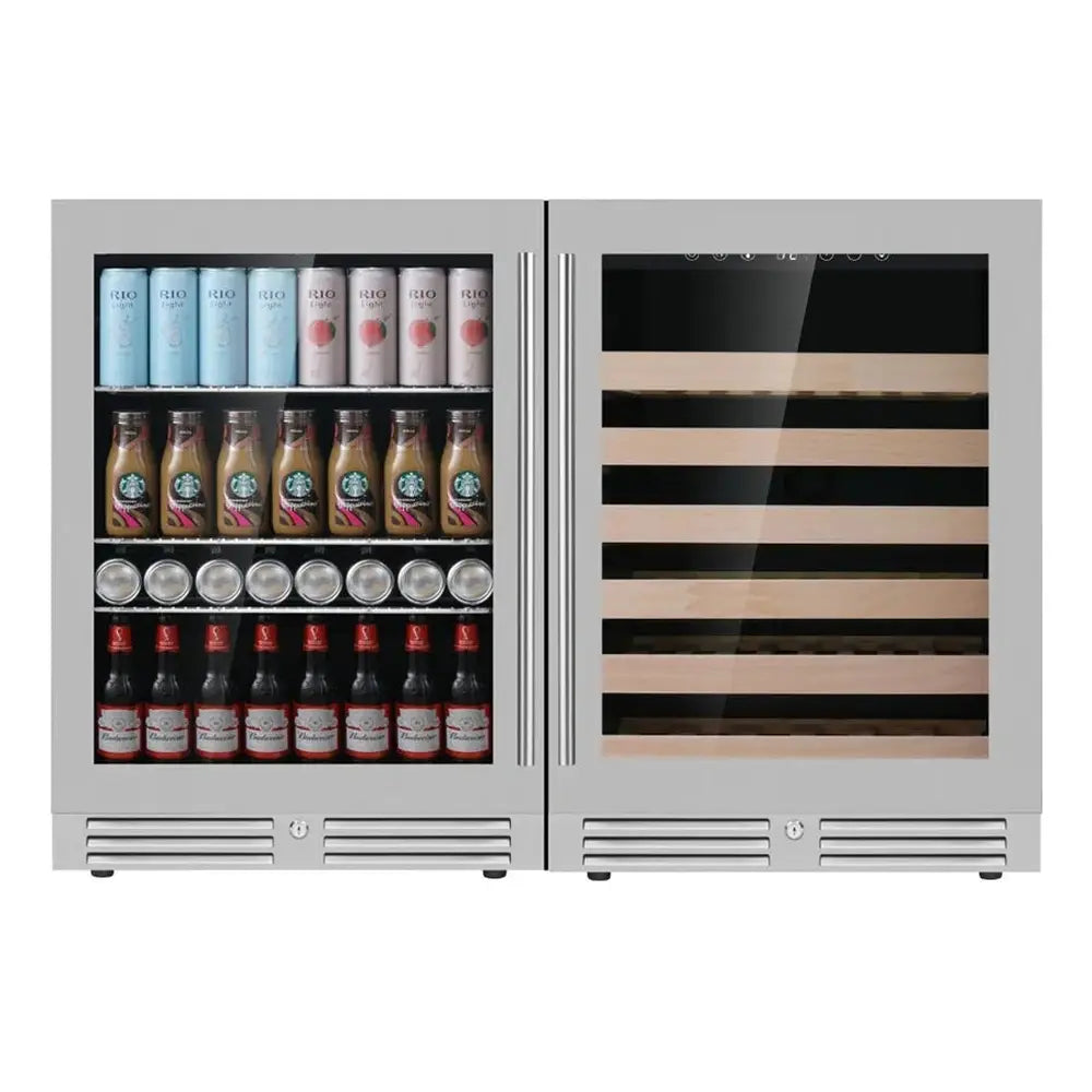 KingsBottle 47" Under Counter Black Wine and Beverage Refrigerator Combo - KBU145BW2