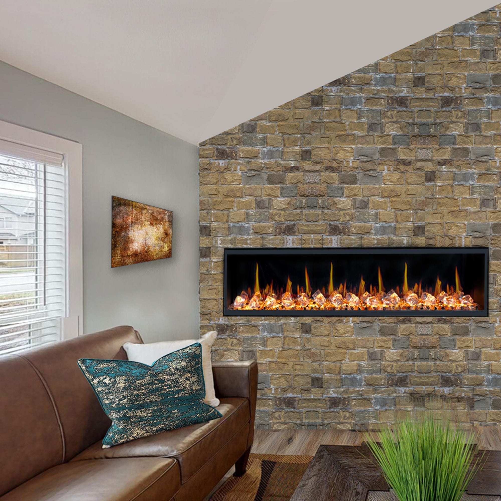 Litedeer Homes Latitude 65-inch Ultra Slim Built-in Electric Fireplace with Acrylic Crushed Ice Rocks ZEF65XC