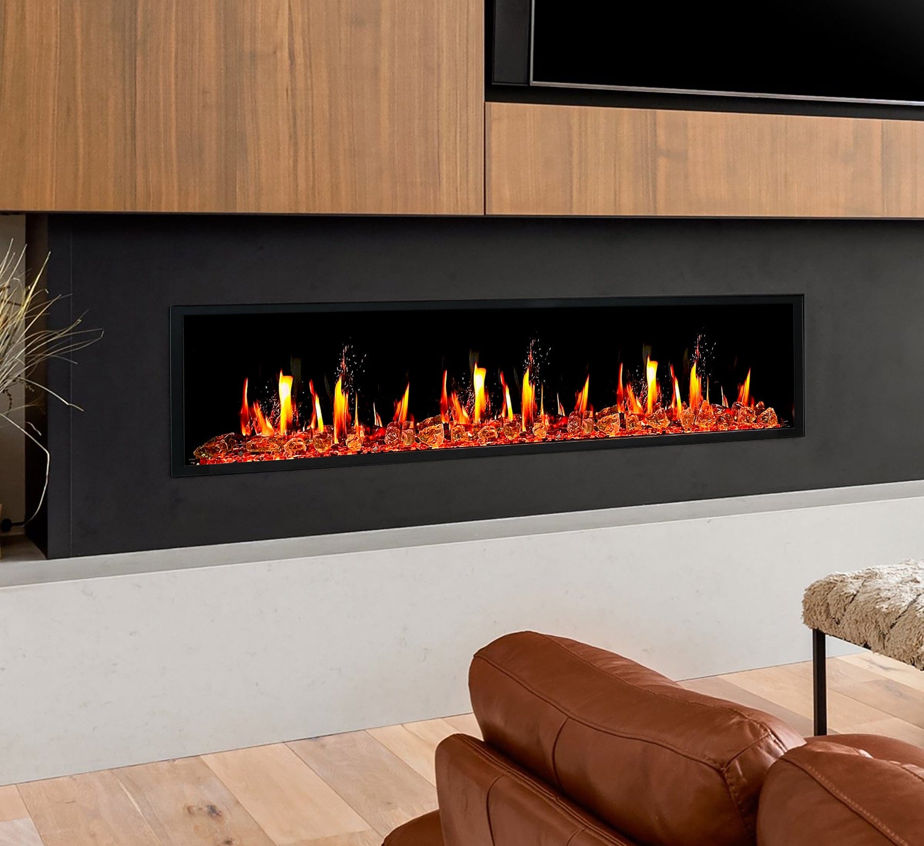 Litedeer Homes Latitude 65-inch Ultra Slim Built-in Electric Fireplace with Reflective Fire Glass ZEF65XA