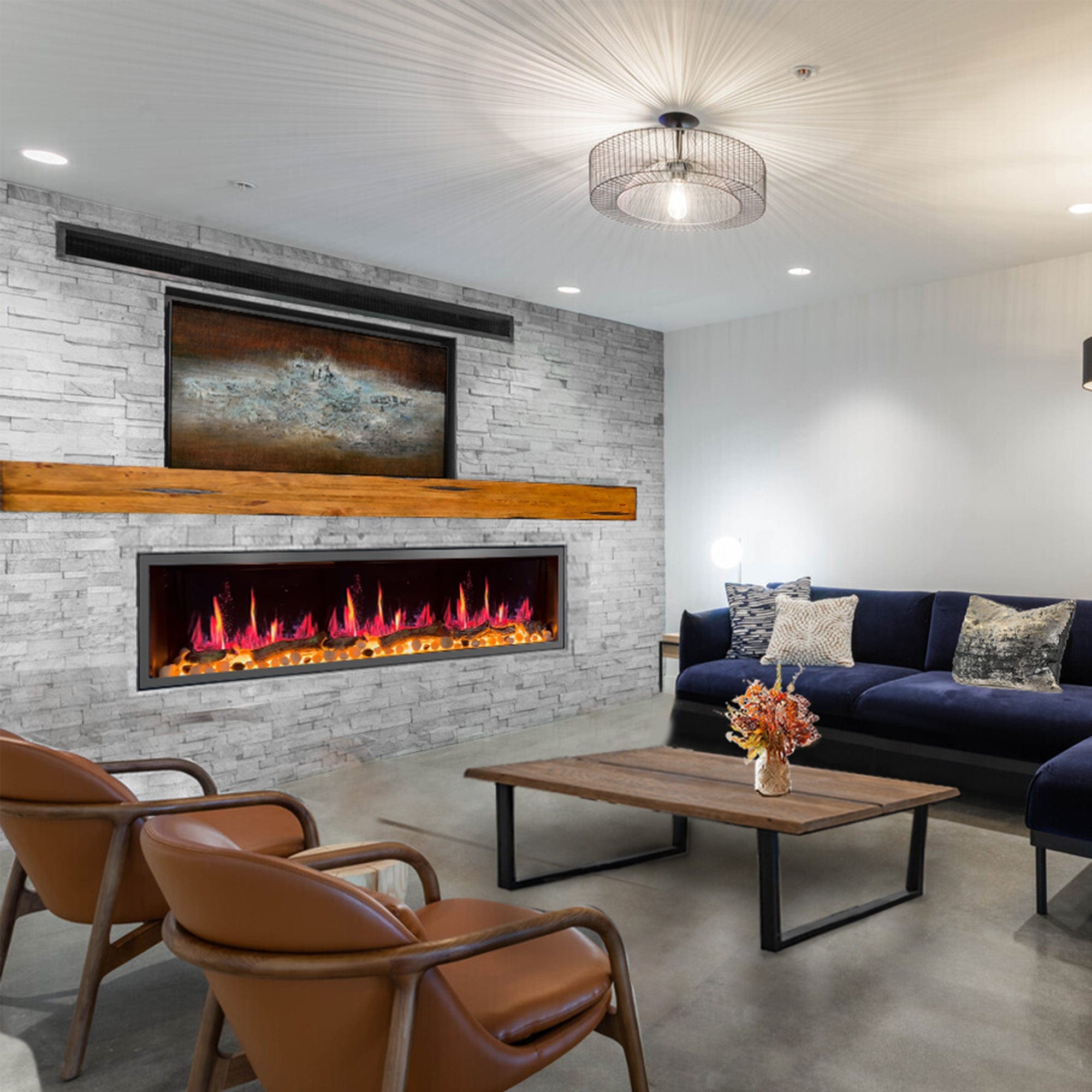 Litedeer Homes Latitude 75-inch Ultra Slim Built-in Electric Fireplace with Acrylic Crushed Ice Rocks ZEF75VC