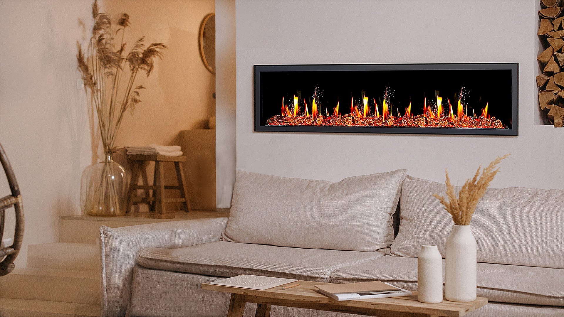 Litedeer Homes Latitude 75-inch Ultra Slim Built-in Electric Fireplace with Reflective Fire Glass ZEF75VA
