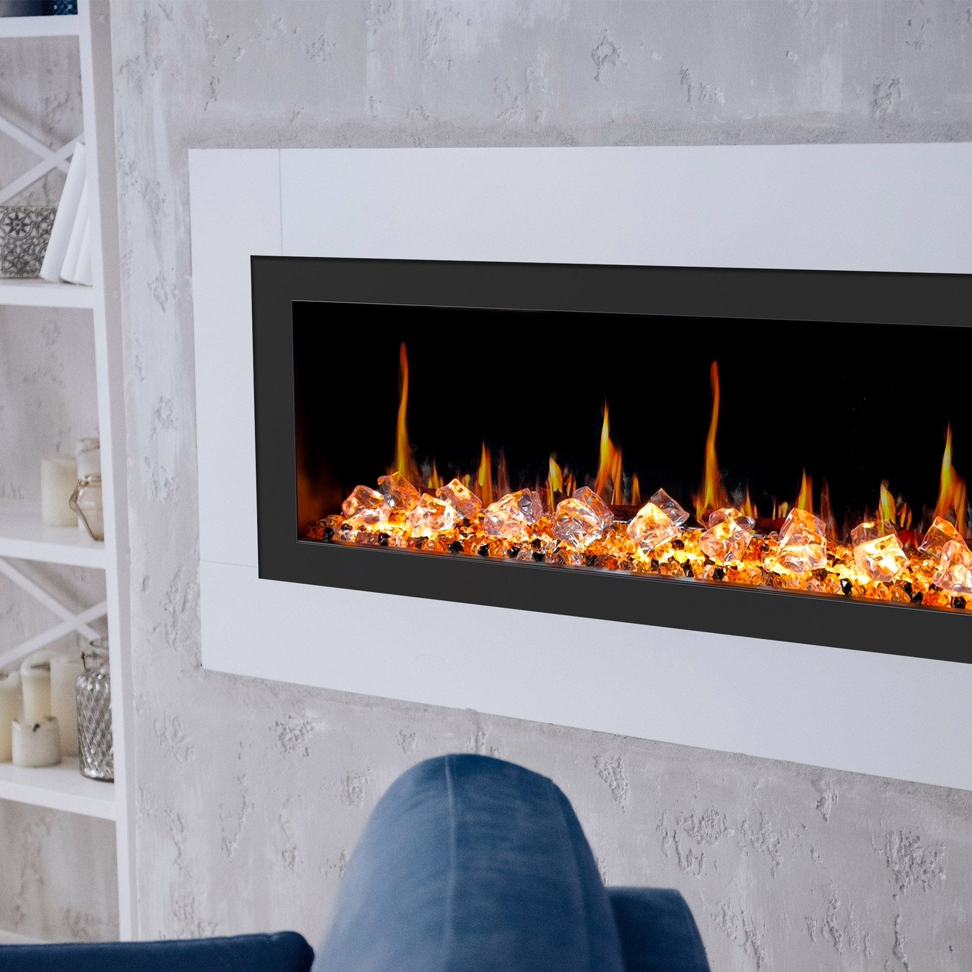 Litedeer Homes Latitude II 48-inch Seamless Push-in Electric Fireplace with Acrylic Crushed Ice Rocks ZEF48XC
