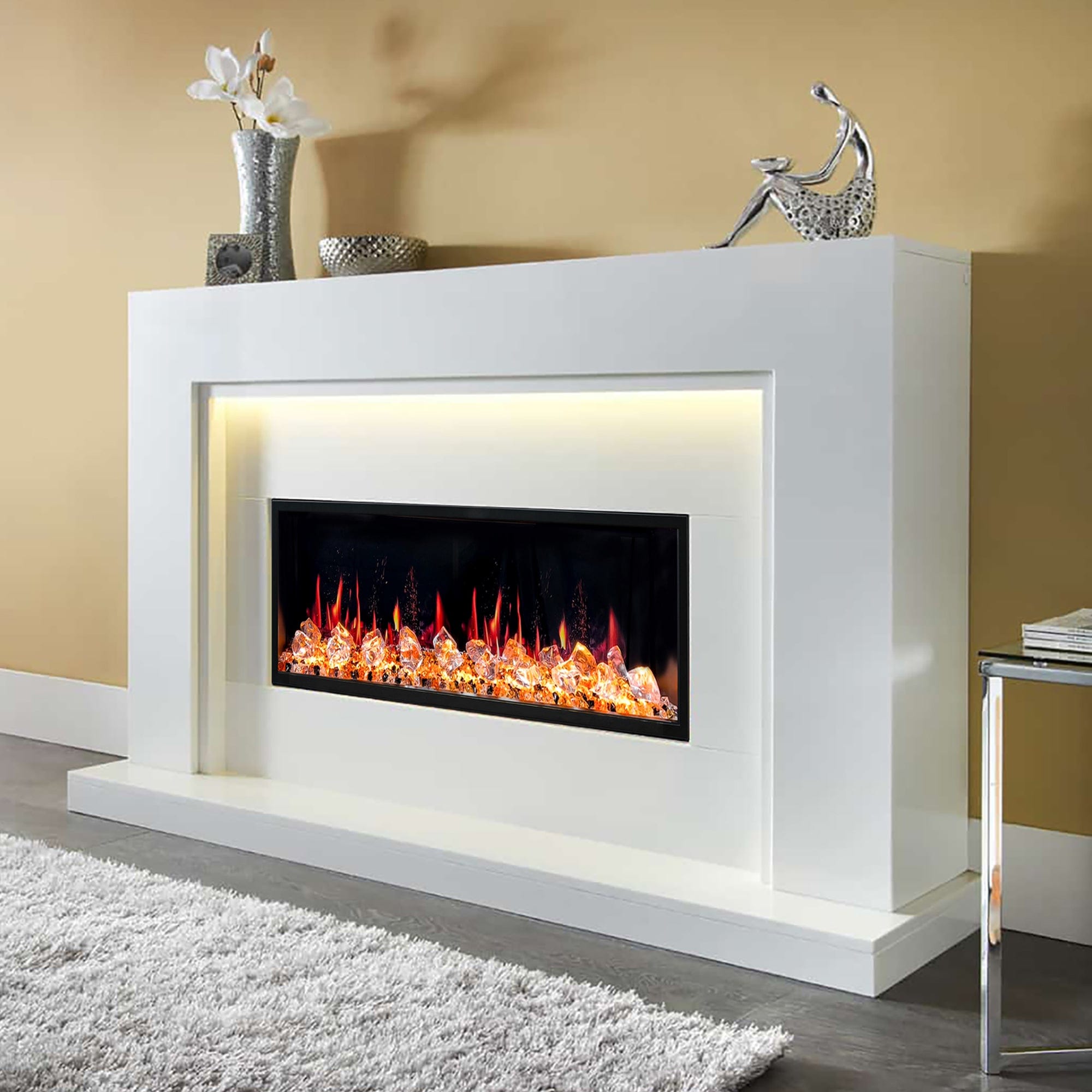 Litedeer Homes Latitude II 48-inch Seamless Push-in Electric Fireplace with Acrylic Crushed Ice Rocks ZEF48XC