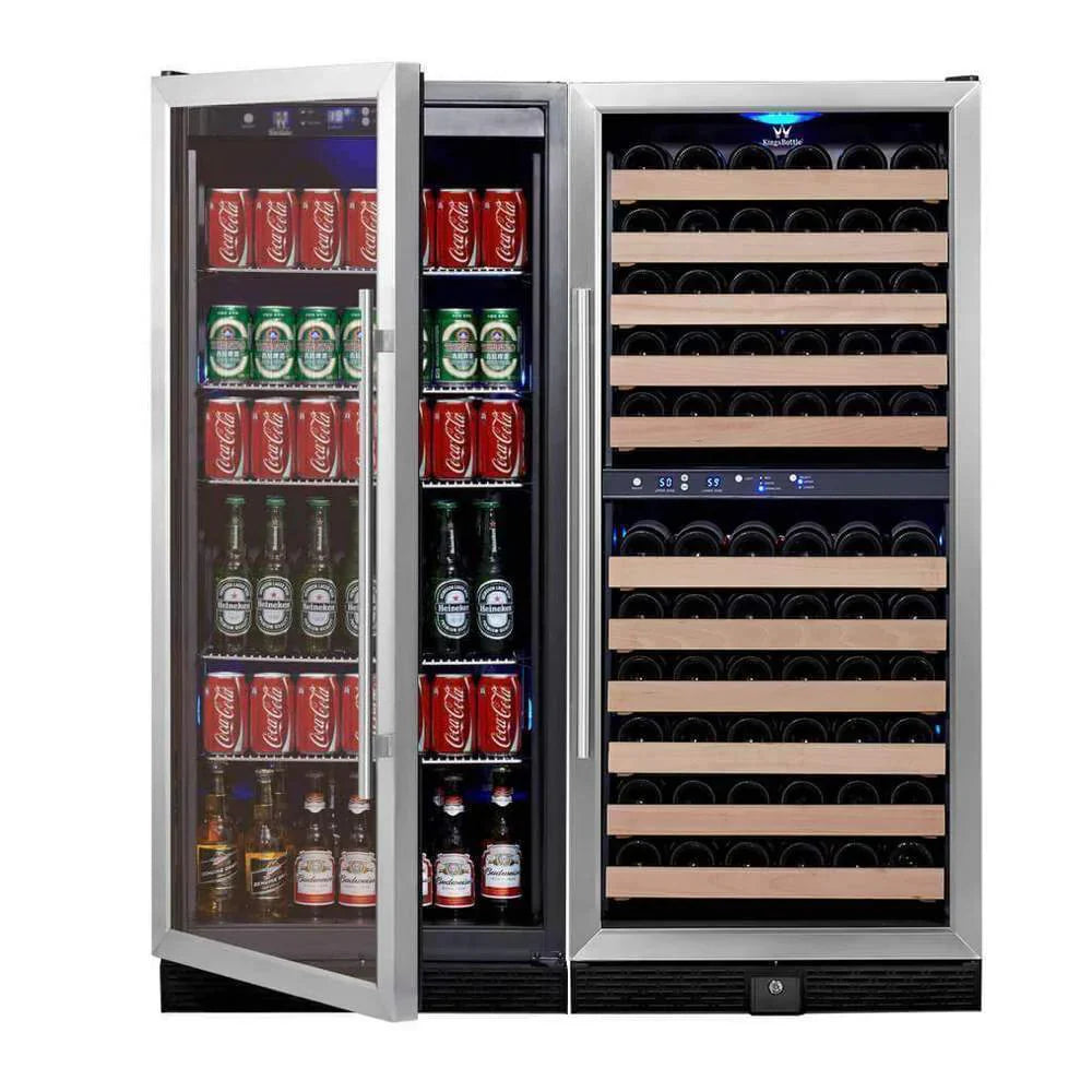 KingsBottle 56" Upright Wine And Beverage Fridge Center Cabinet Freestanding - KBU100BW3-SS