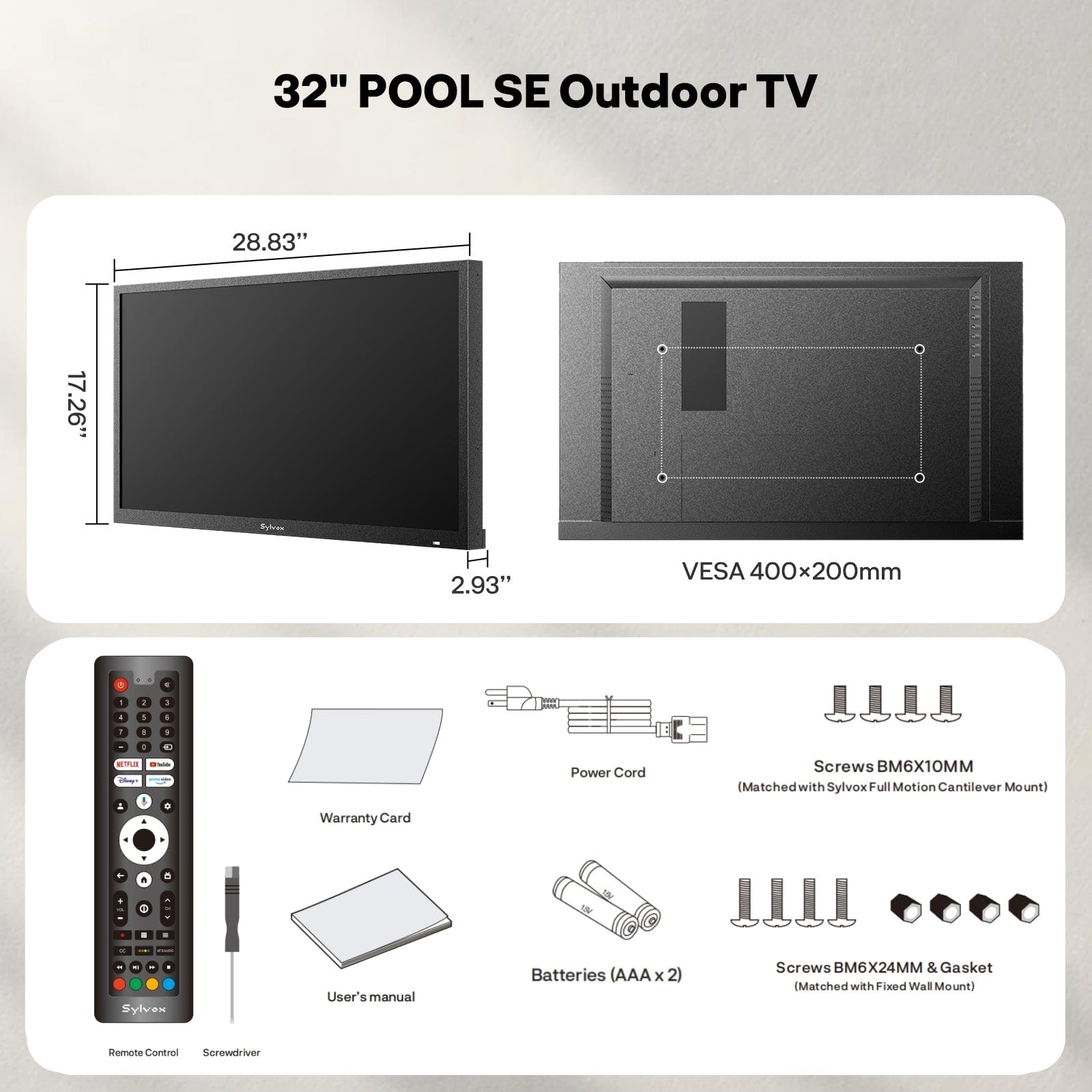 Sylvox 32" Pool SE Weatherproof TV (1500nit Brightness)