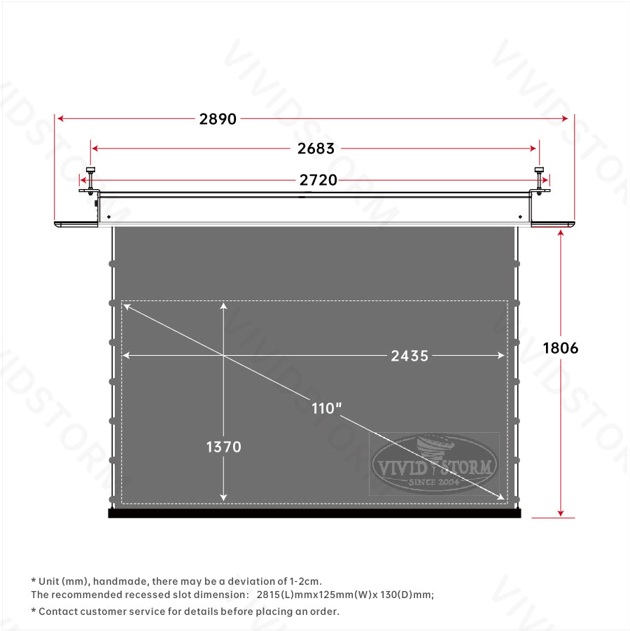 VIVIDSTORM PHANTOM  Recessed In-Ceiling Motorized Tension Obsidian Long Throw ALR Projector screen