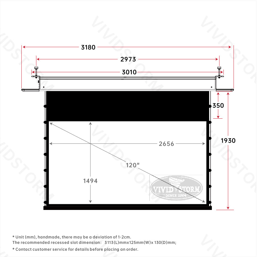 VIVIDSTORM PHANTOM Recessed In-Ceiling Motorized Tension White Cinema Projector screen