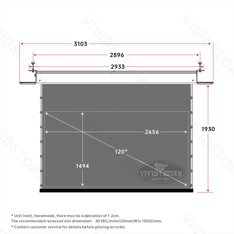 VIVIDSTORM PHANTOM  Recessed In-Ceiling Motorized Tension Obsidian Long Throw ALR Projector screen