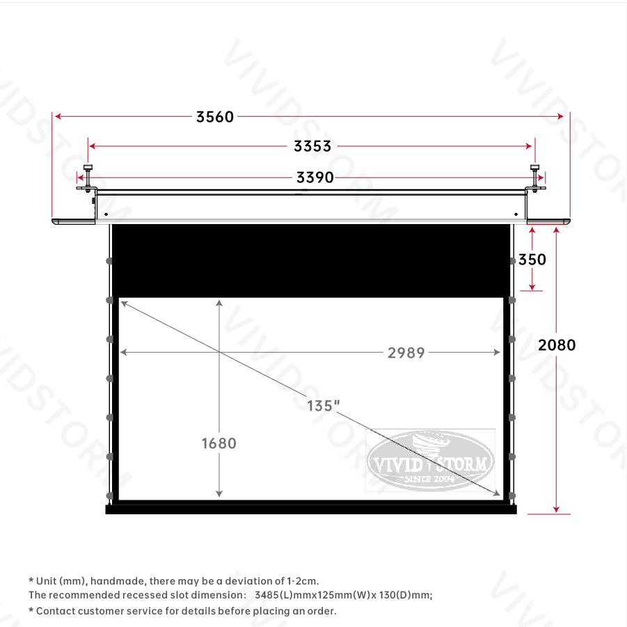 VIVIDSTORM PHANTOM Recessed In-Ceiling Motorized Tension White Cinema Projector screen