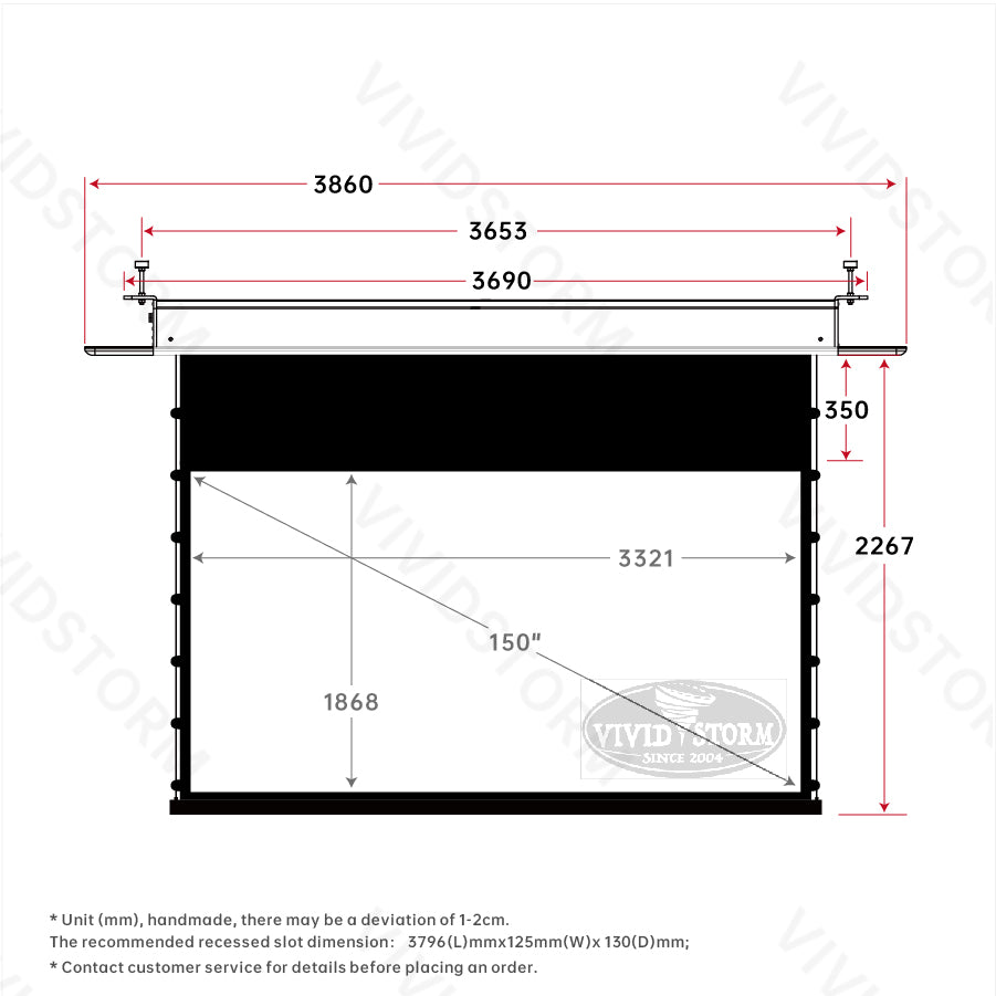 VIVIDSTORM PHANTOM Recessed In-Ceiling Motorized Tension White Cinema Projector screen