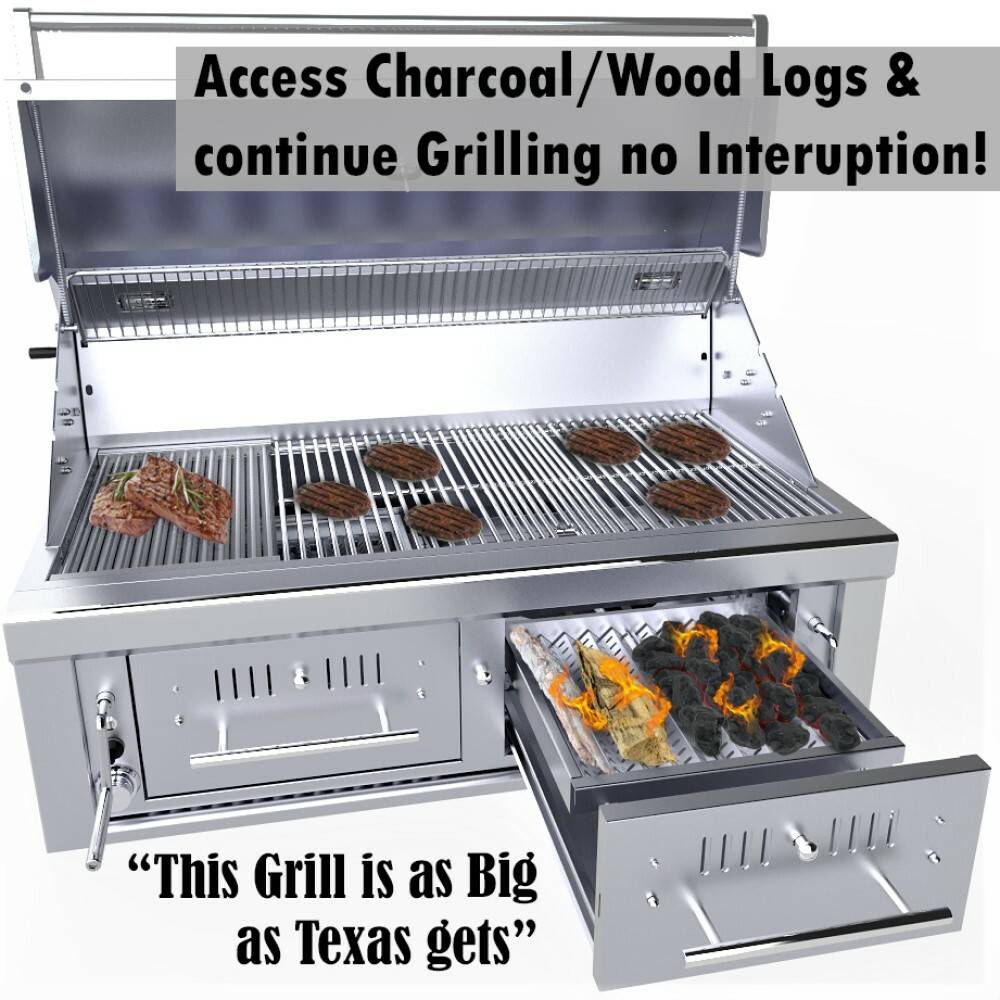 Sunstone Grills Sunstone® Series 42″ Gas Hybrid Dual Zone Charcoal/Wood Burning Grill-EMCHDZ42