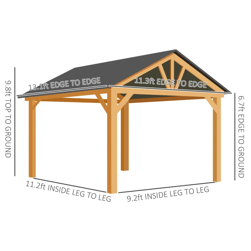 Outsunny 11' x 13' Hardtop Gazebo with Galvanized Steel Roof, Wooden Frame, Permanent Pavilion Outdoor Gazebo