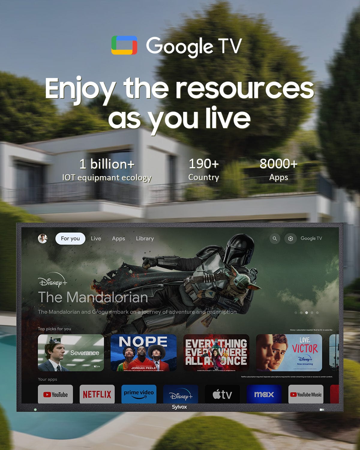 SYLVOX 75" Premium QLED Google Outdoor TV - 2024 Pool Pro QLED 2.0 Series(NEW)
