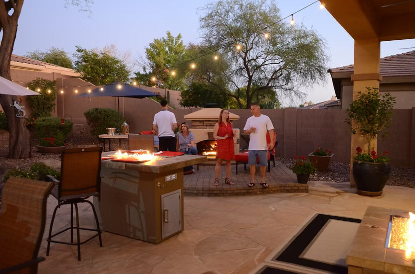 Kokomo Grills Entertainer Bar Gas Fire Pit Table with fire glass