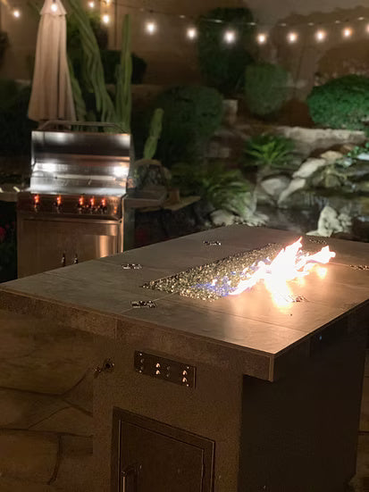Kokomo Grills Entertainer Bar Gas Fire Pit Table with fire glass