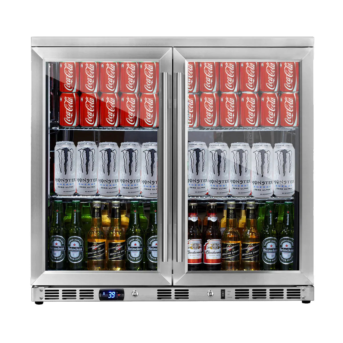 KingsBottle 36" Heating Glass 2 Door Built In Beverage Fridge - KBU56M