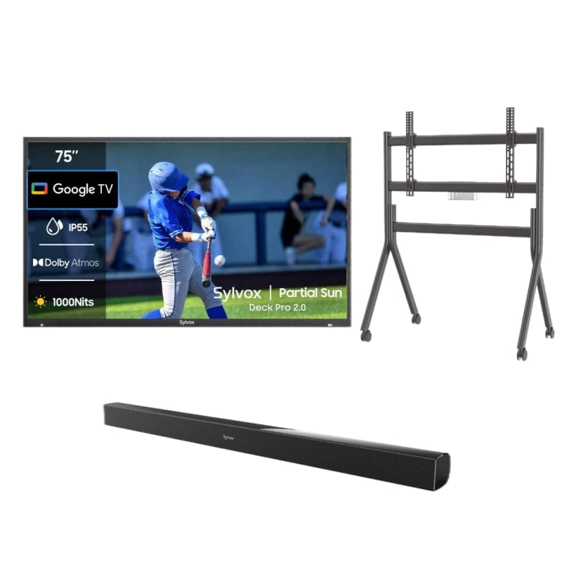 SYLVOX 75" Deck Pro 2.0 Outdoor TV with Rolling TV Cart and Soundbar