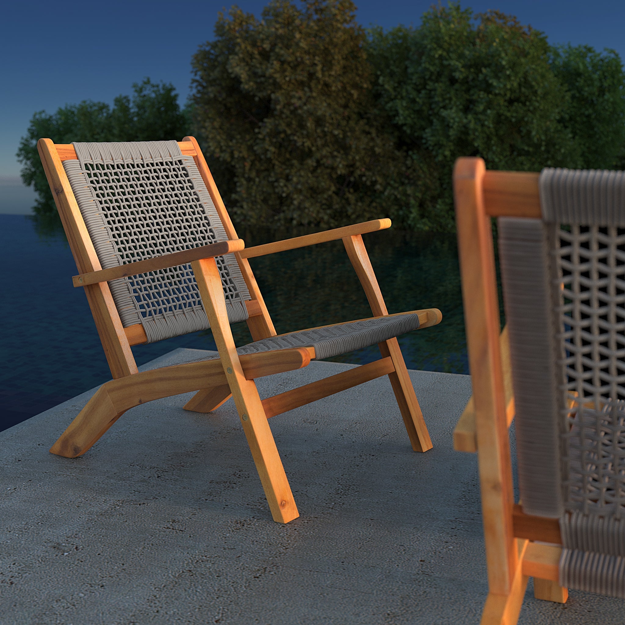 Balkene Home Vega Natural Stain Outdoor Chair in Gray Cording | 63635
