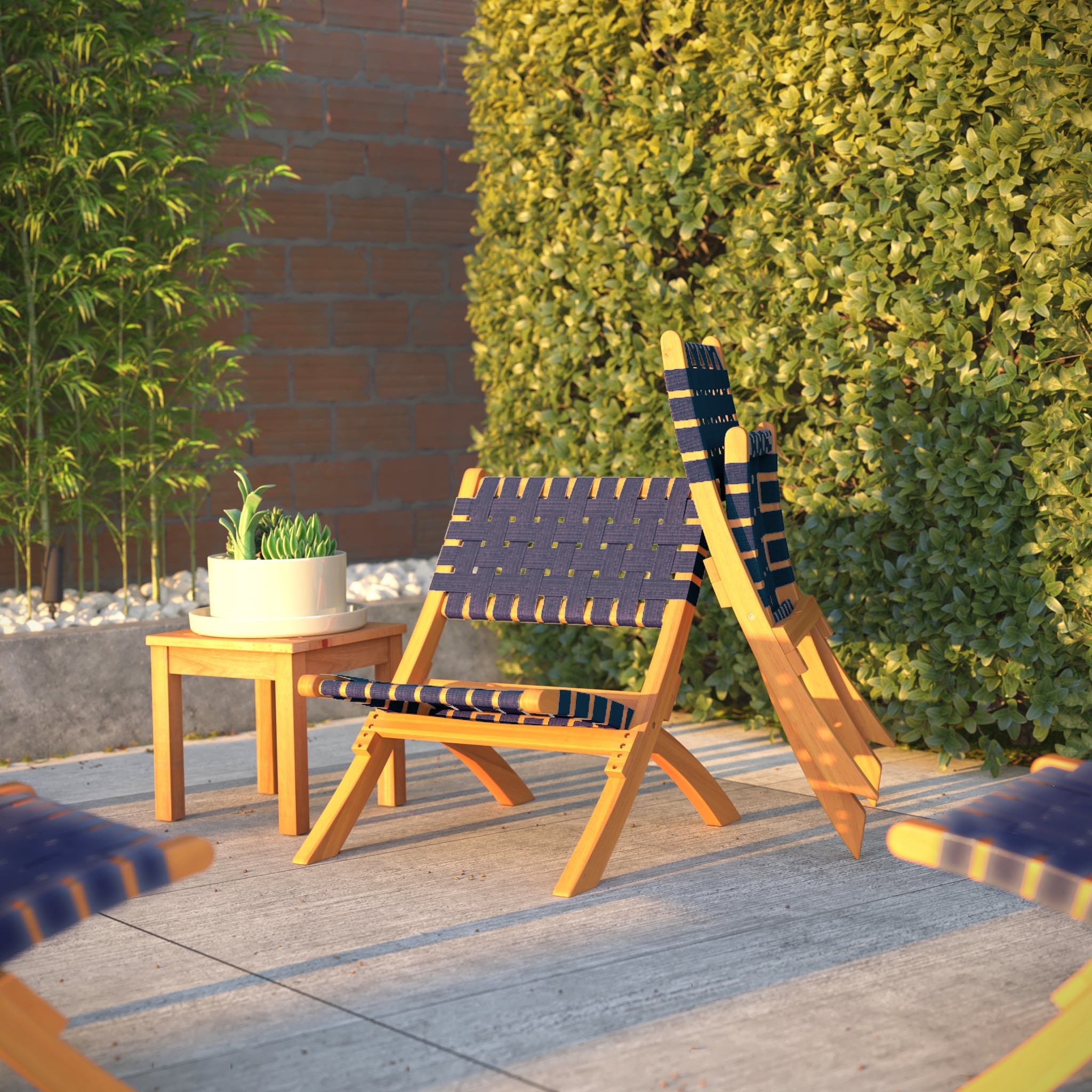 Balkene Home Sava Indoor-Outdoor Folding Chair in Navy Blue Webbing | 63636