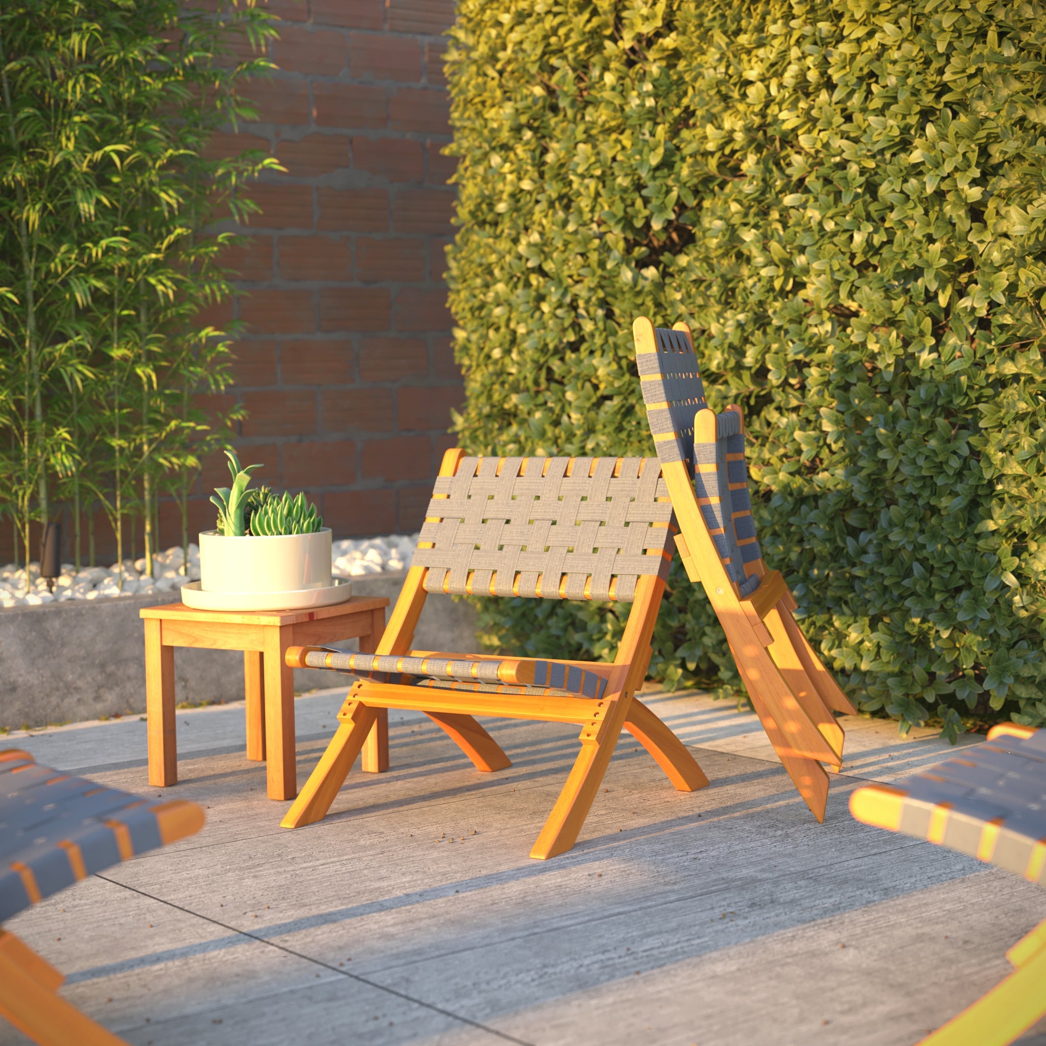Balkene Home Sava Indoor-Outdoor Folding Chair in Warm Gray Webbing | 63637