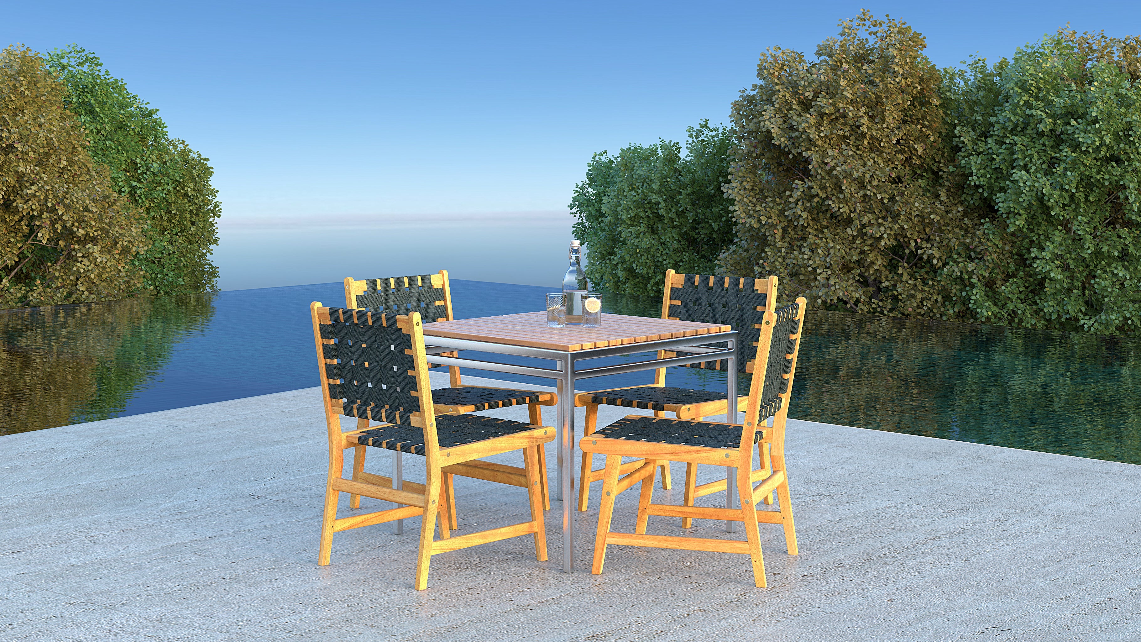Balkene Home Sava Indoor-Outdoor Armless Dining Side Chair in Black Webbing | 63710