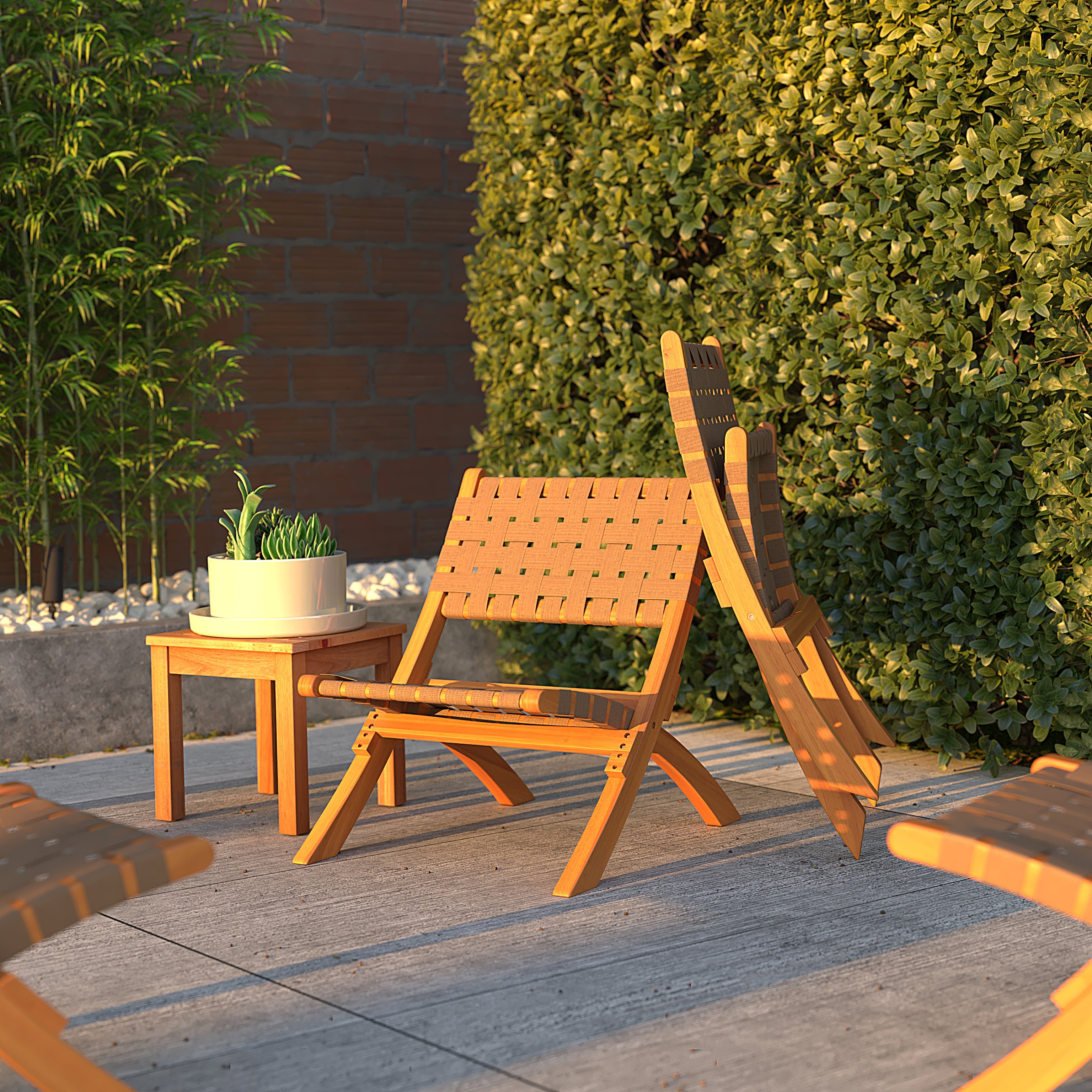 Balkene Home Sava Indoor-Outdoor Folding Chair in Brown Webbing | 64098
