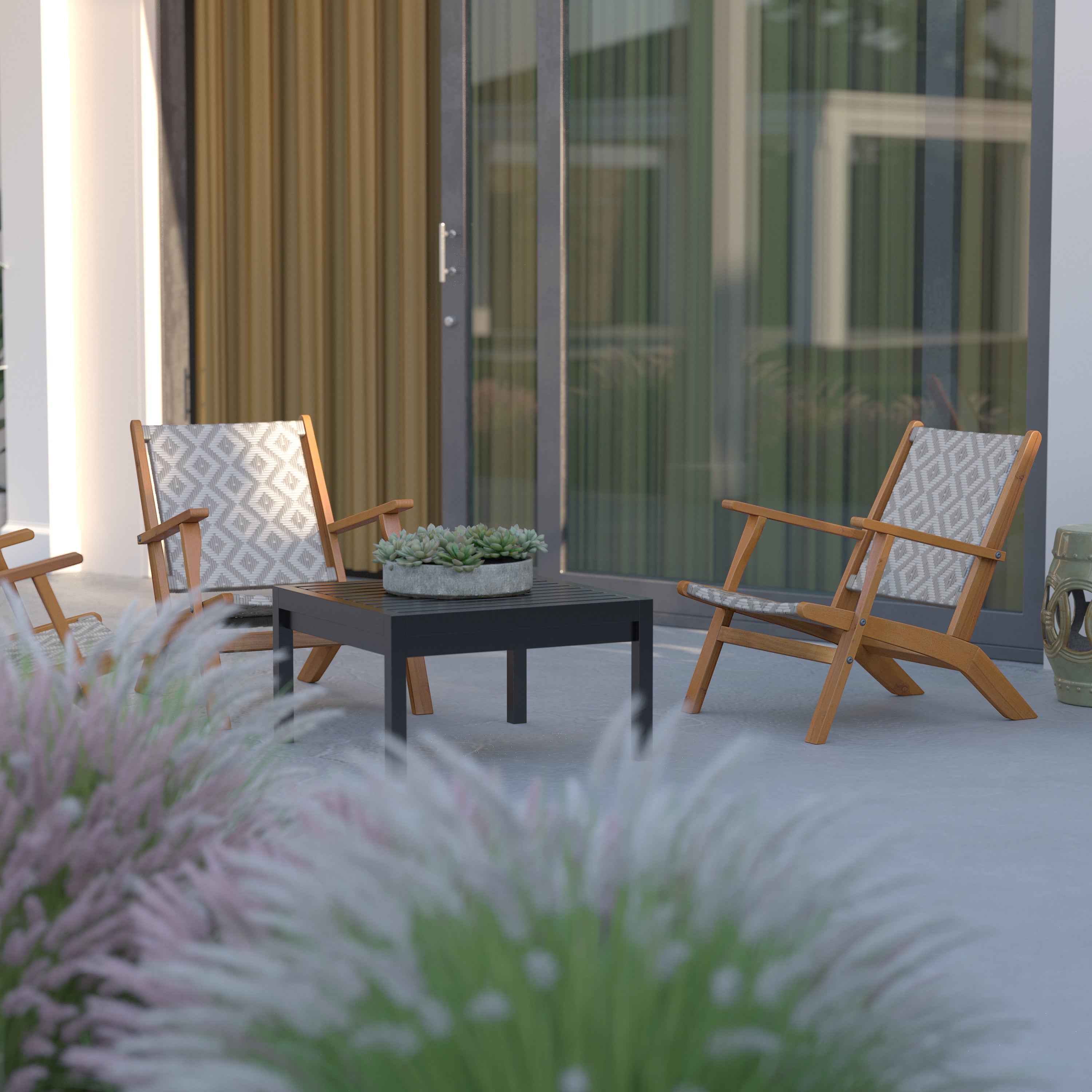 Balkene Home Vega Natural Stain Outdoor Chair in Diamond-Weave Wicker | 64158