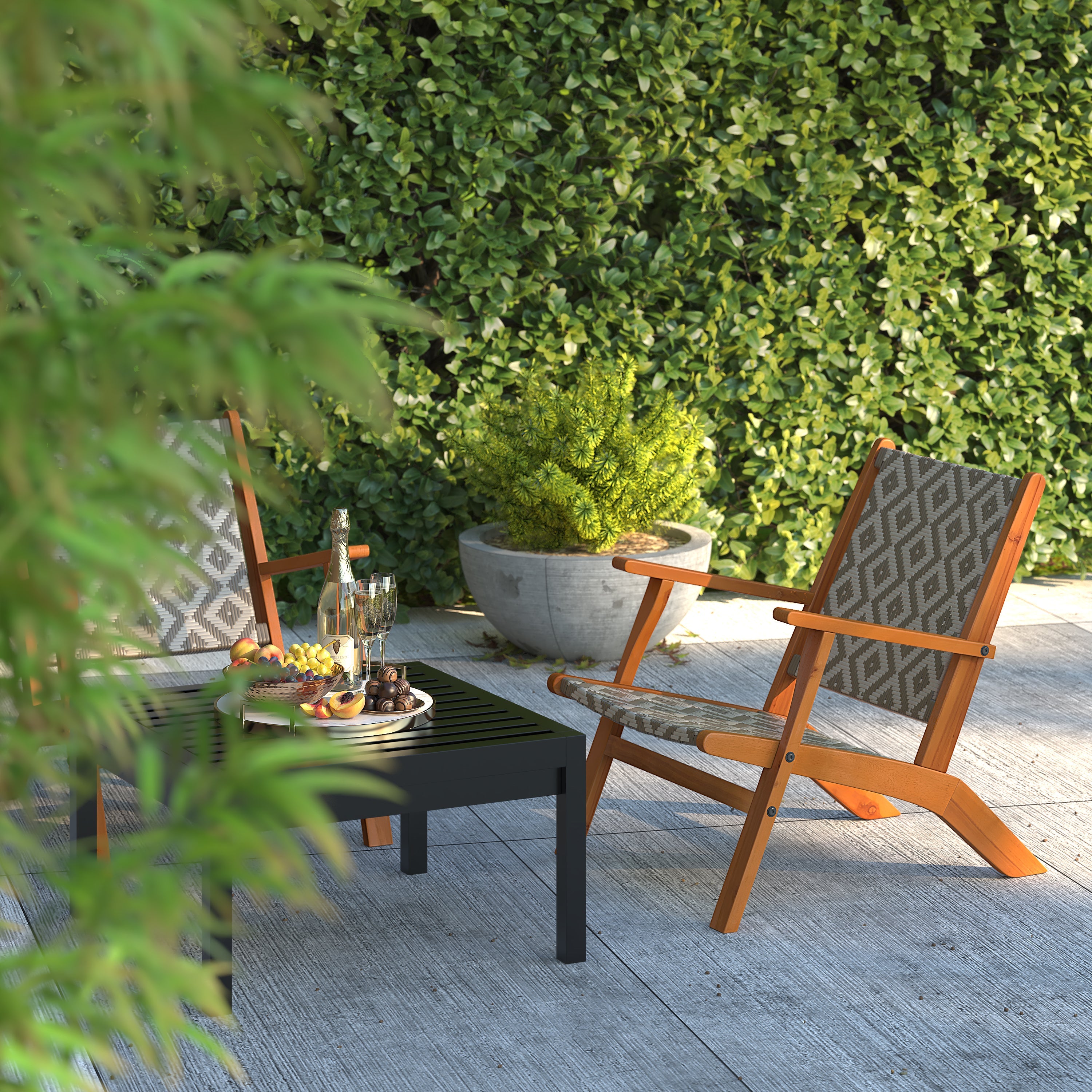 Balkene Home Vega Natural Stain Outdoor Chair in Diamond-Weave Wicker | 64158