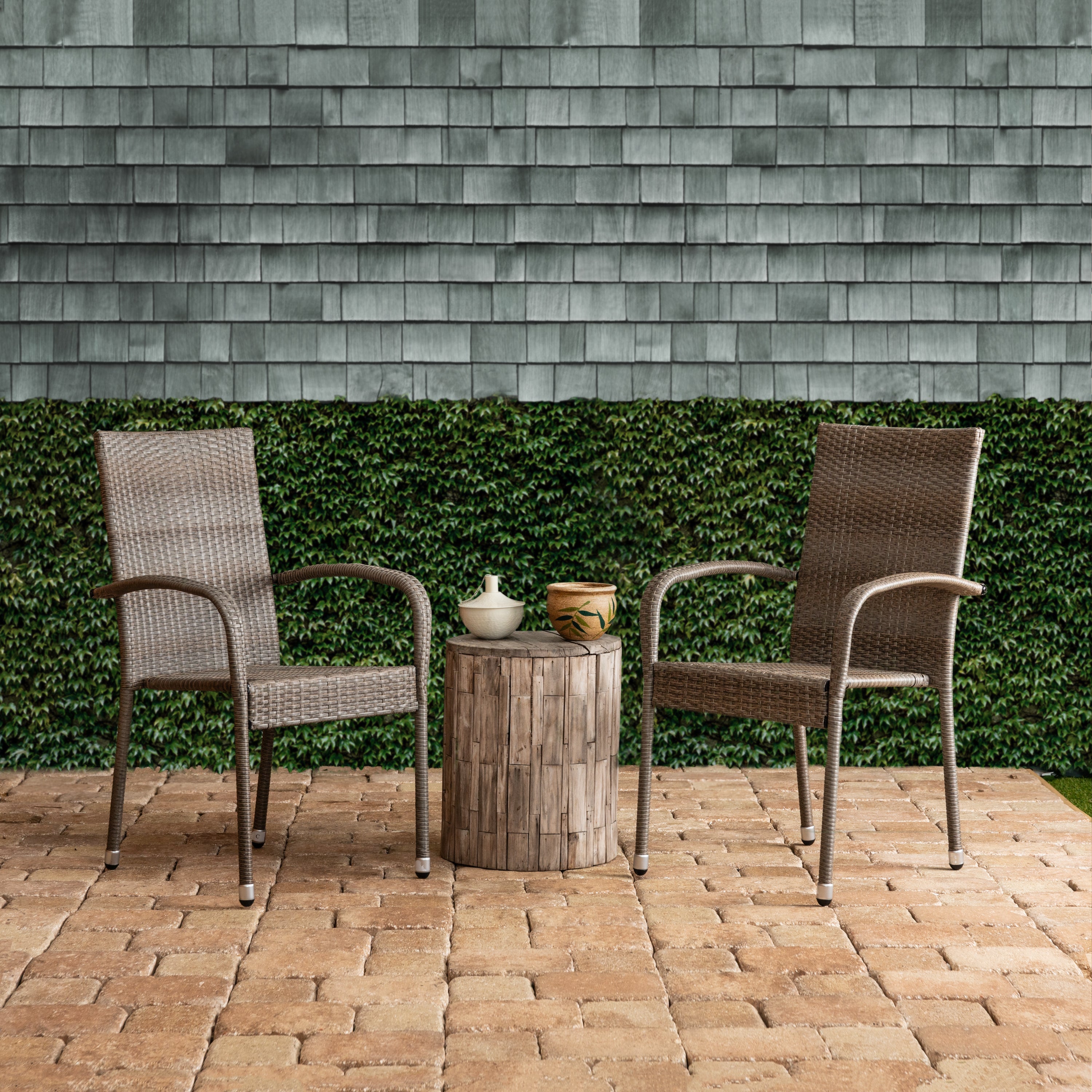Balkene Home Weathered Gray Morgan Outdoor Wicker Stacking Chair - Set of 2 | 65254